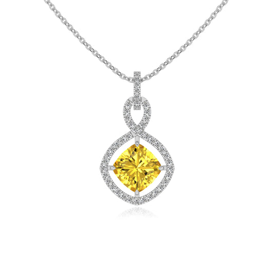 lab grown yellow-sapphire cushion infinity necklaces in white gold 