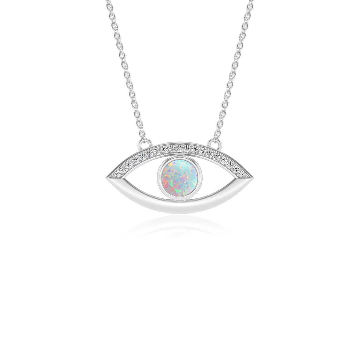 lab grown opal round solitaire necklaces in white gold 