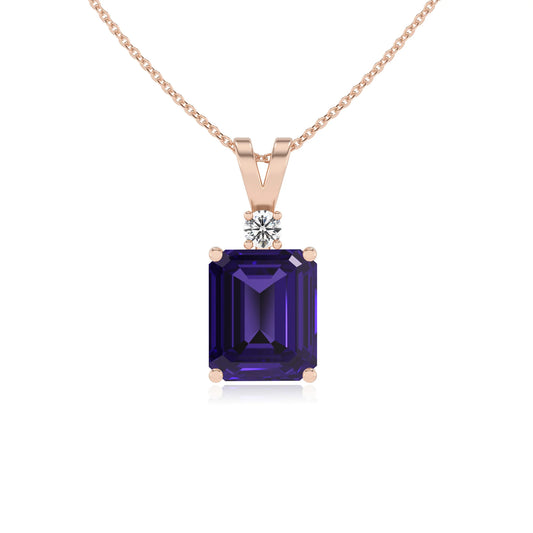 lab grown tanzanite emerald cut solitaire v-bale necklaces in rose gold 