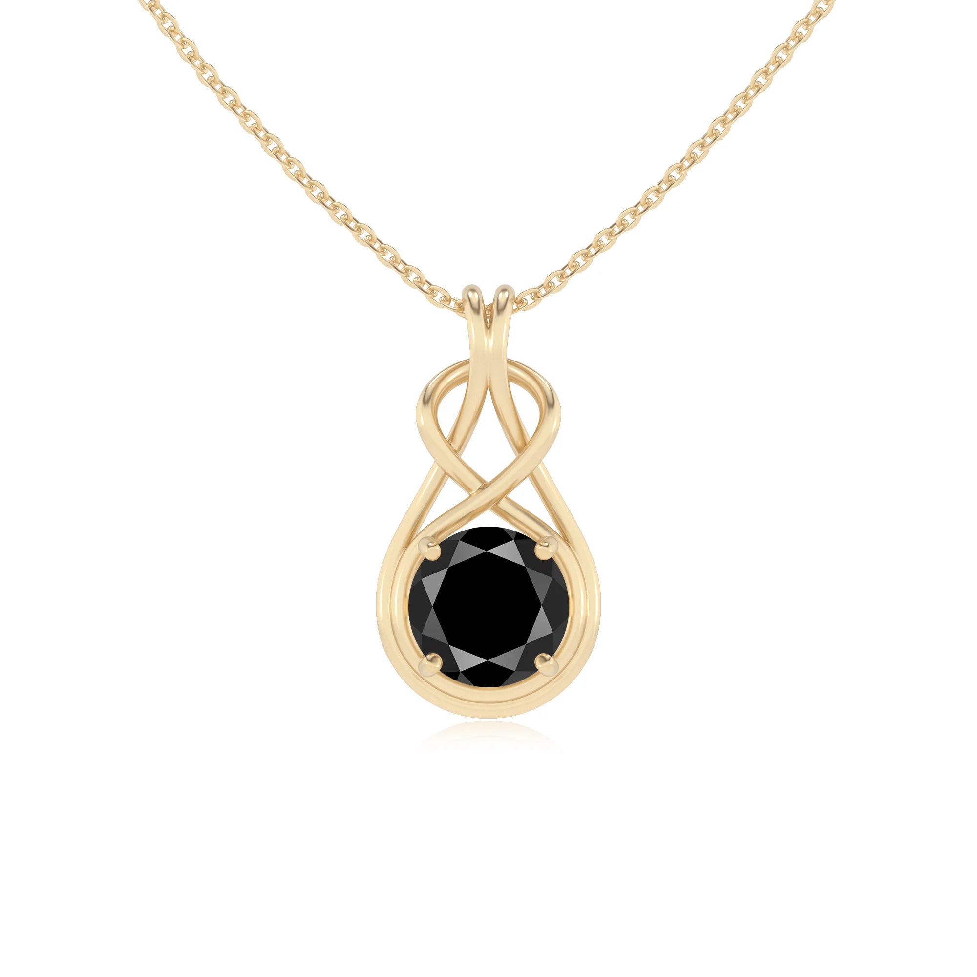 natural black-onyx round solitaire necklaces in yellow gold 