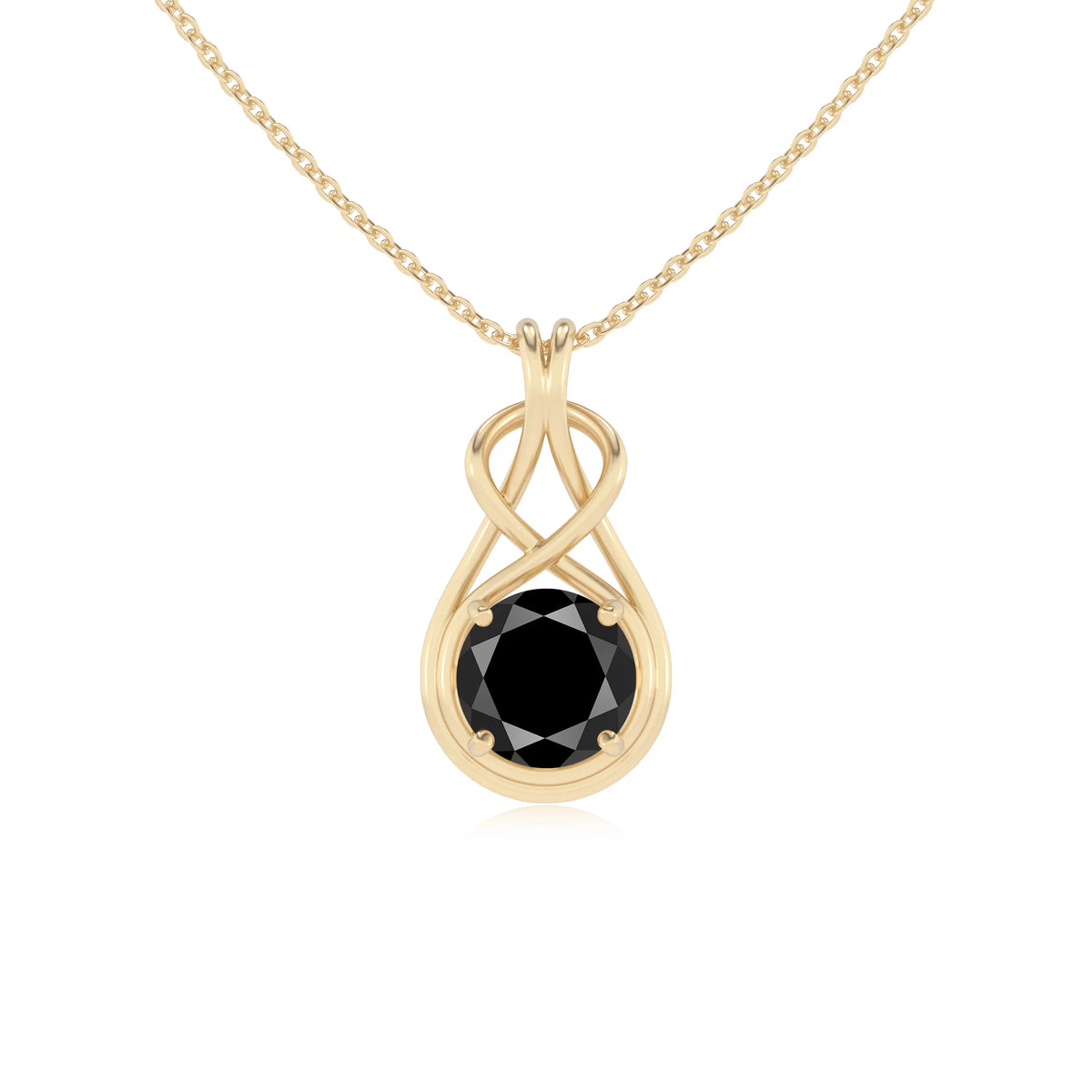 natural black-onyx round solitaire necklaces in yellow gold 