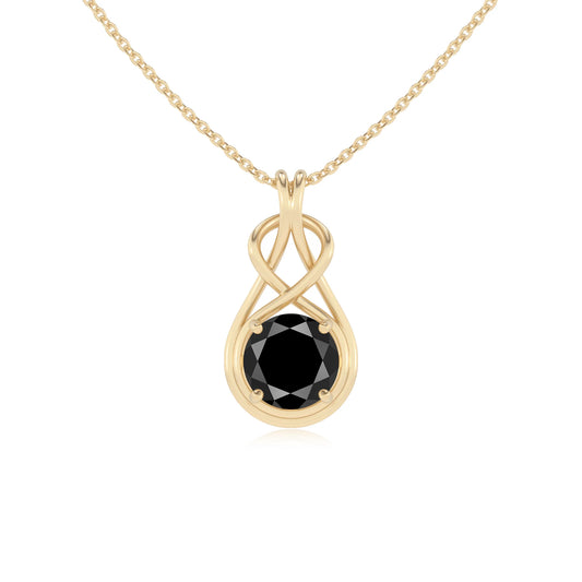 natural black-onyx round solitaire necklaces in yellow gold 