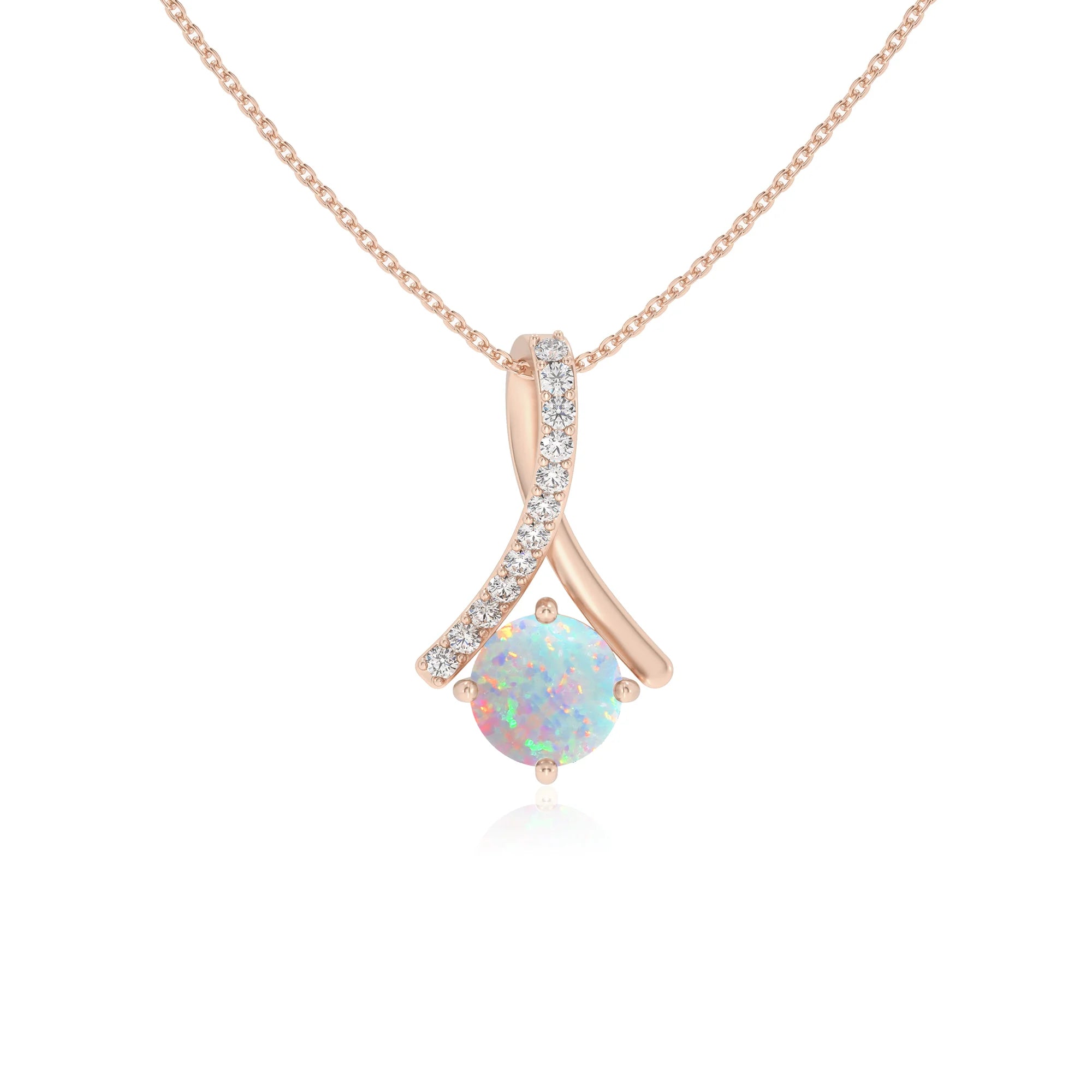 lab grown opal round solitaire necklaces in rose gold 