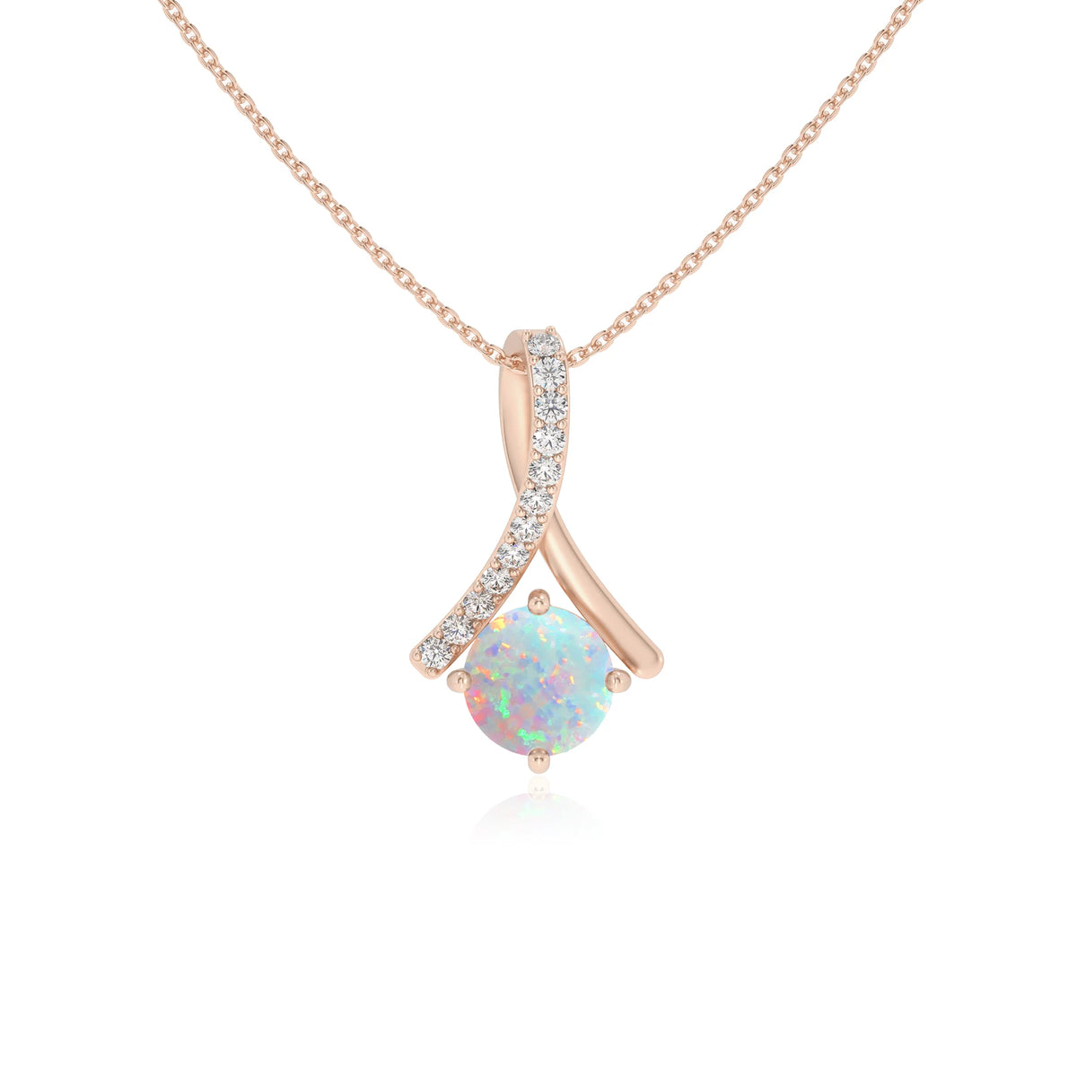 lab grown opal round solitaire necklaces in rose gold 