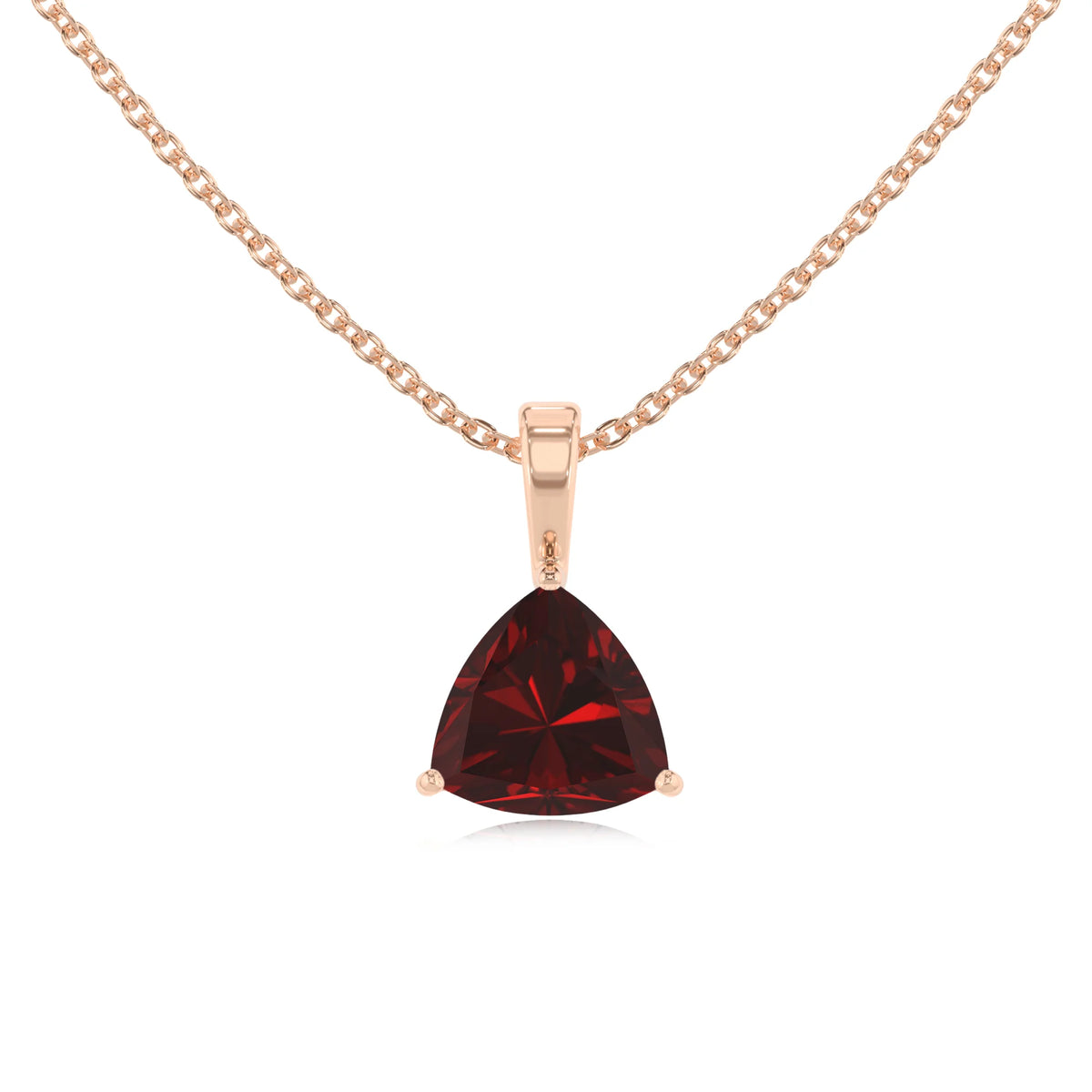 natural garnet trillion solitaire necklaces in rose gold 
