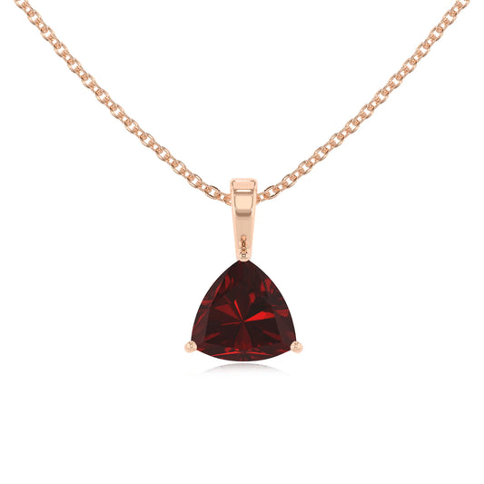 natural garnet trillion solitaire necklaces in rose gold 