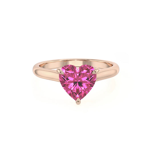 lab grown pink-sapphire heart solitaire rings in rose gold 