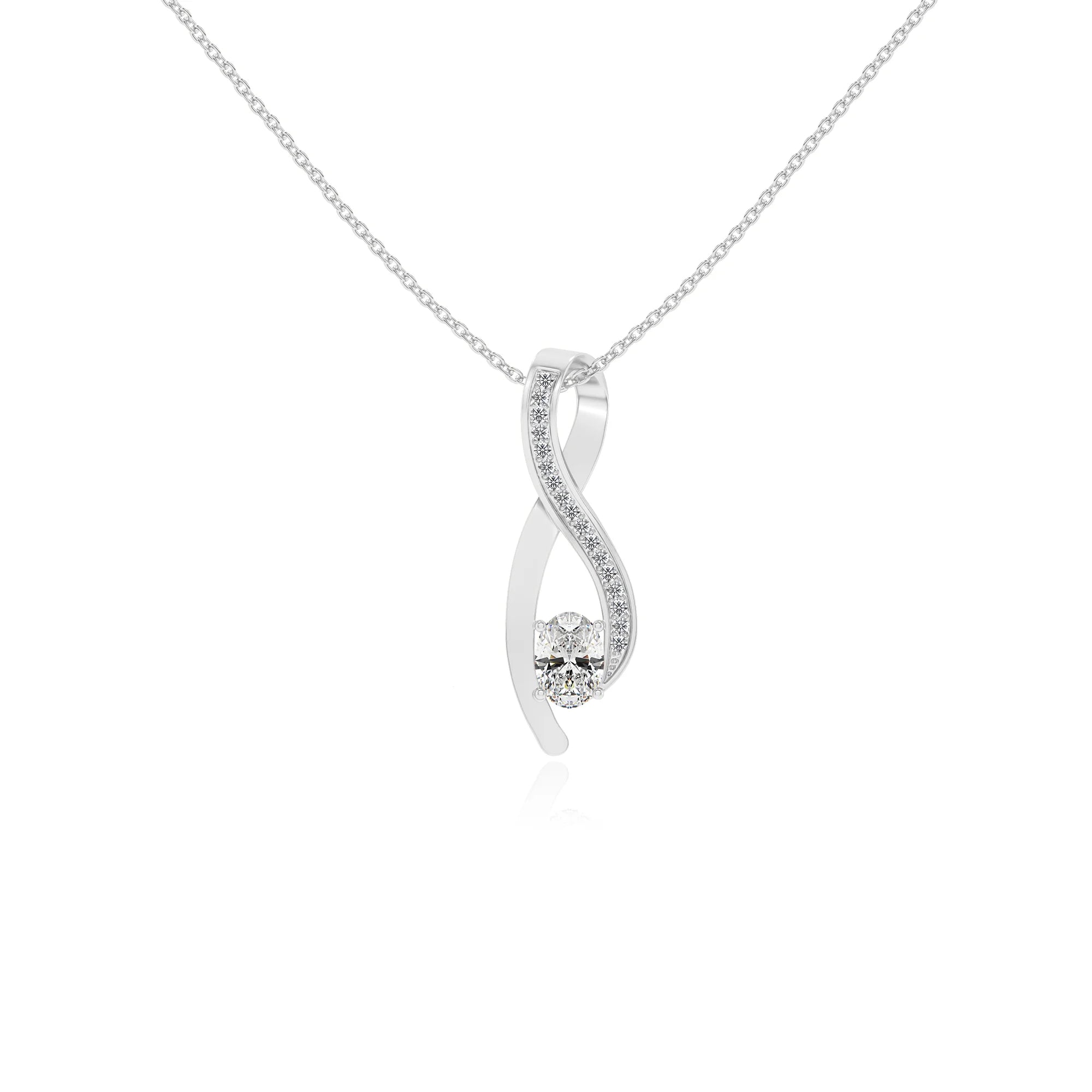lab grown moissanite oval solitaire necklaces in platinum 