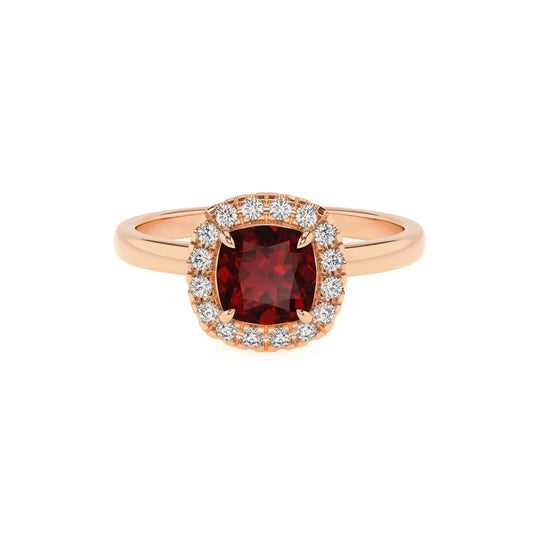 natural garnet cushion solitaire rings in rose gold 