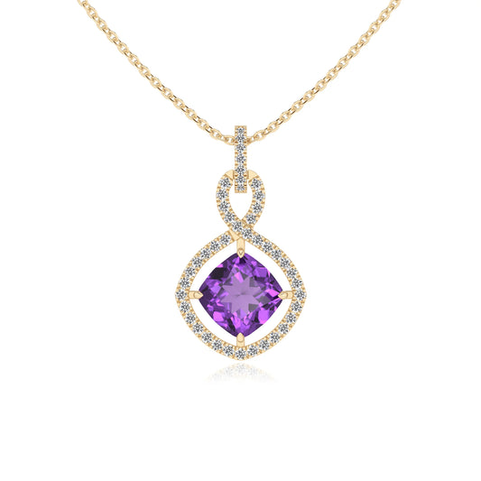lab grown amethyst cushion infinity necklaces in yellow gold 