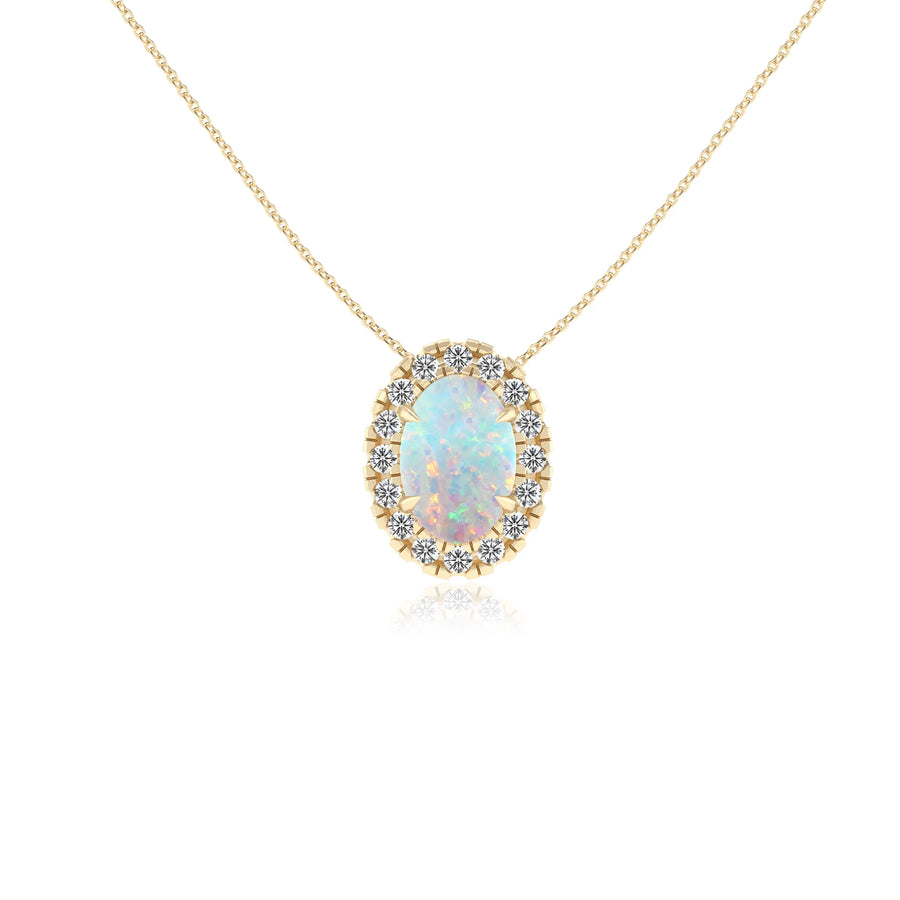 lab grown opal oval solitaire necklaces in yellow gold 