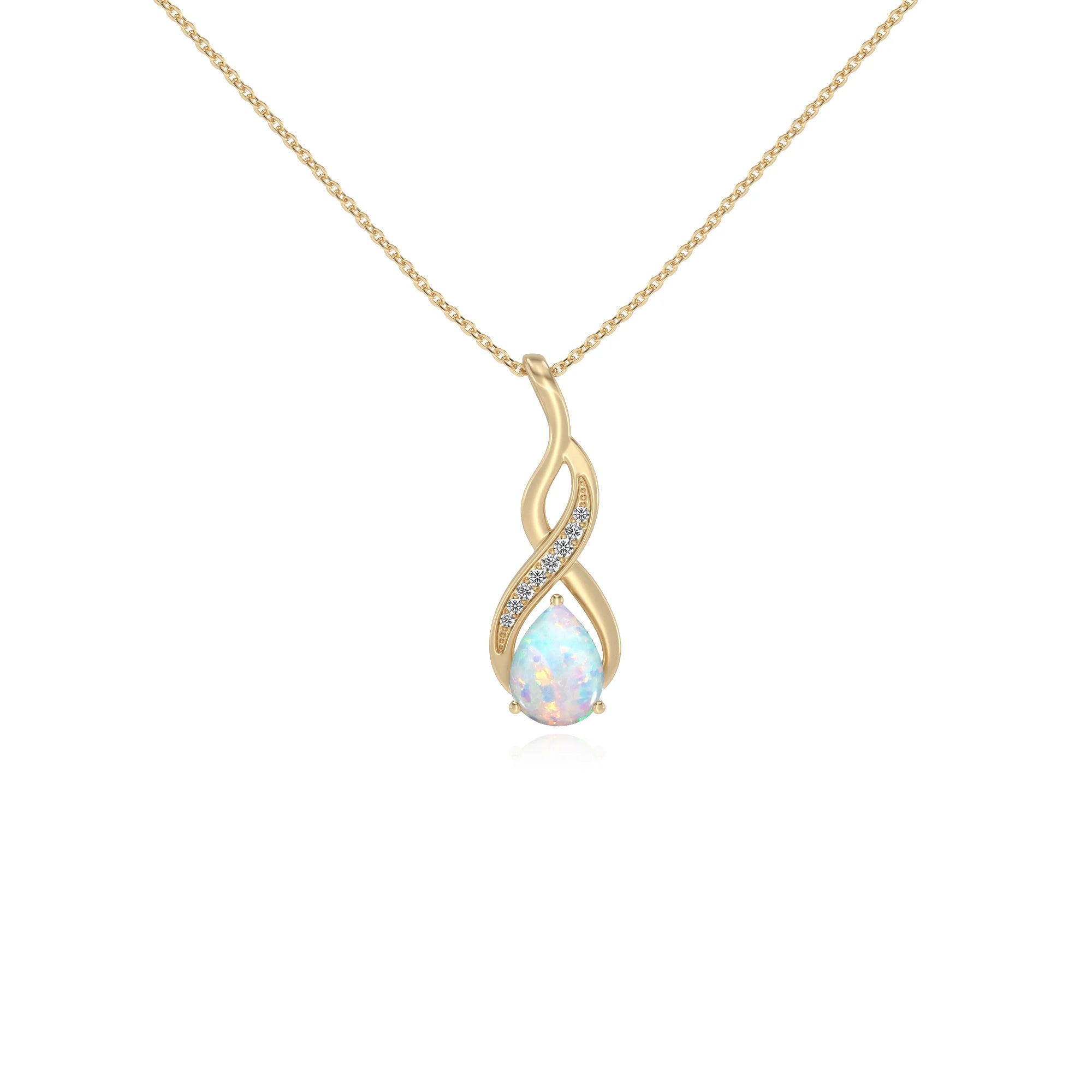 lab grown opal pear solitaire necklaces in yellow gold 