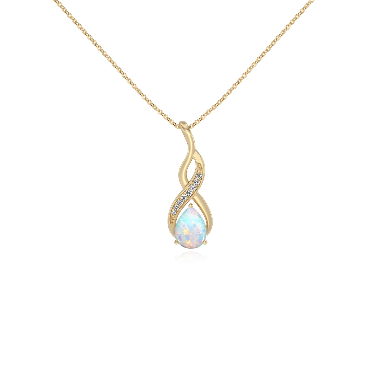 lab grown opal pear solitaire necklaces in yellow gold 