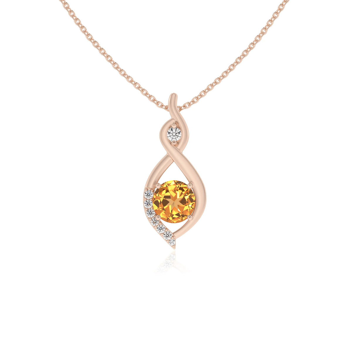 lab grown citrine round solitaire necklaces in rose gold 