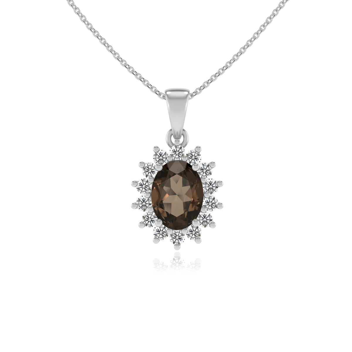 natural smoky-quartz oval halo necklaces in sterling silver 