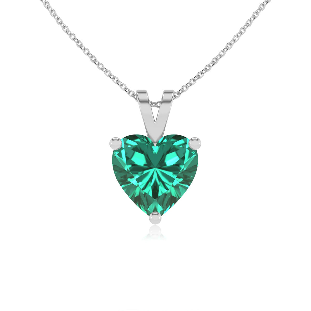 lab grown emerald heart solitaire v-bale necklaces in platinum 