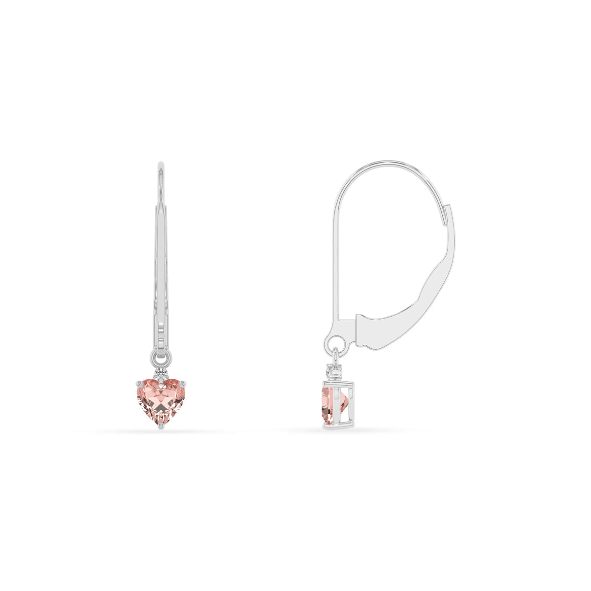 lab grown morganite heart drop earrings in white gold 
