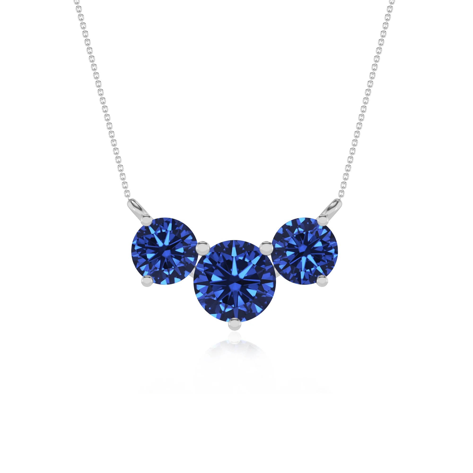 lab grown blue-sapphire round solitaire v-bale necklaces in sterling silver 