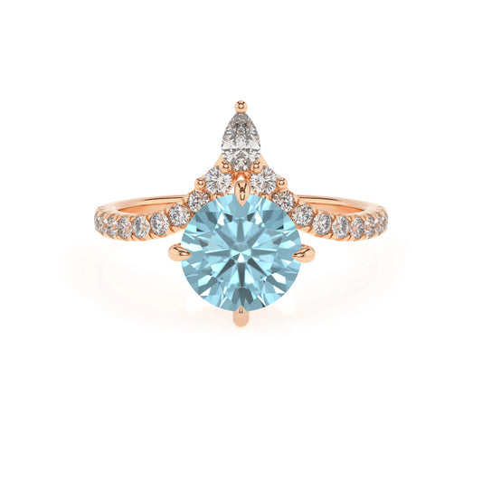 lab grown aquamarine round solitaire rings in rose gold 