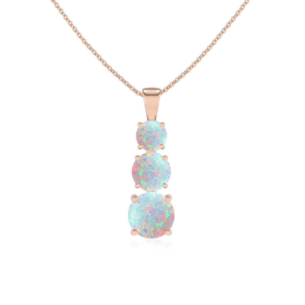 lab grown opal round bar v-bale necklaces in rose gold 