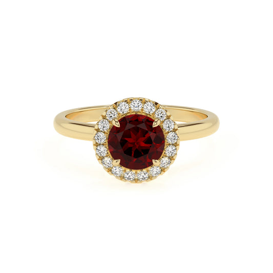 natural garnet round solitaire rings in yellow gold 