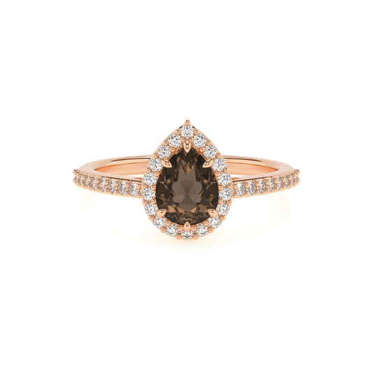 natural smoky-quartz pear solitaire rings in rose gold 
