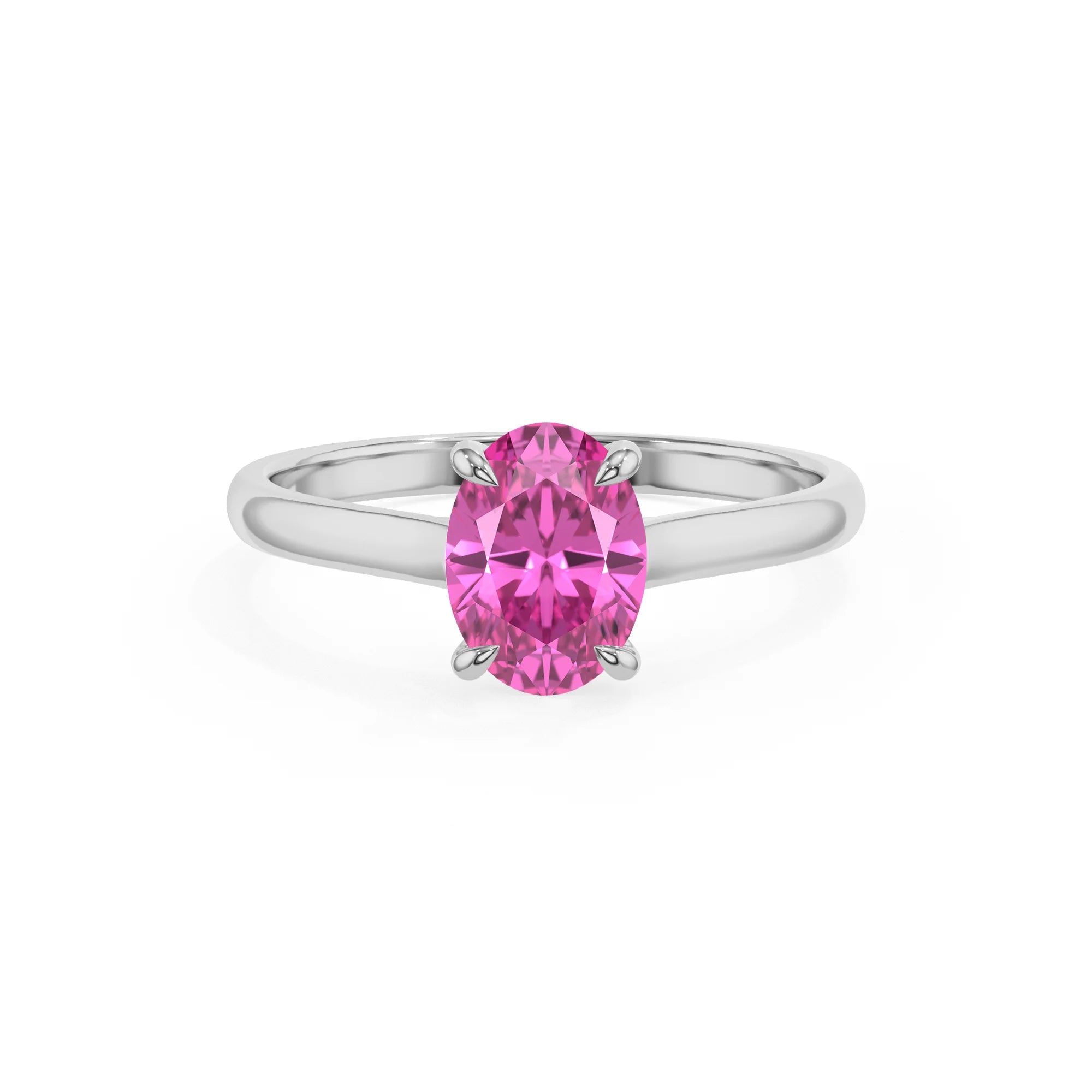 lab grown pink-sapphire oval solitaire rings in white gold 