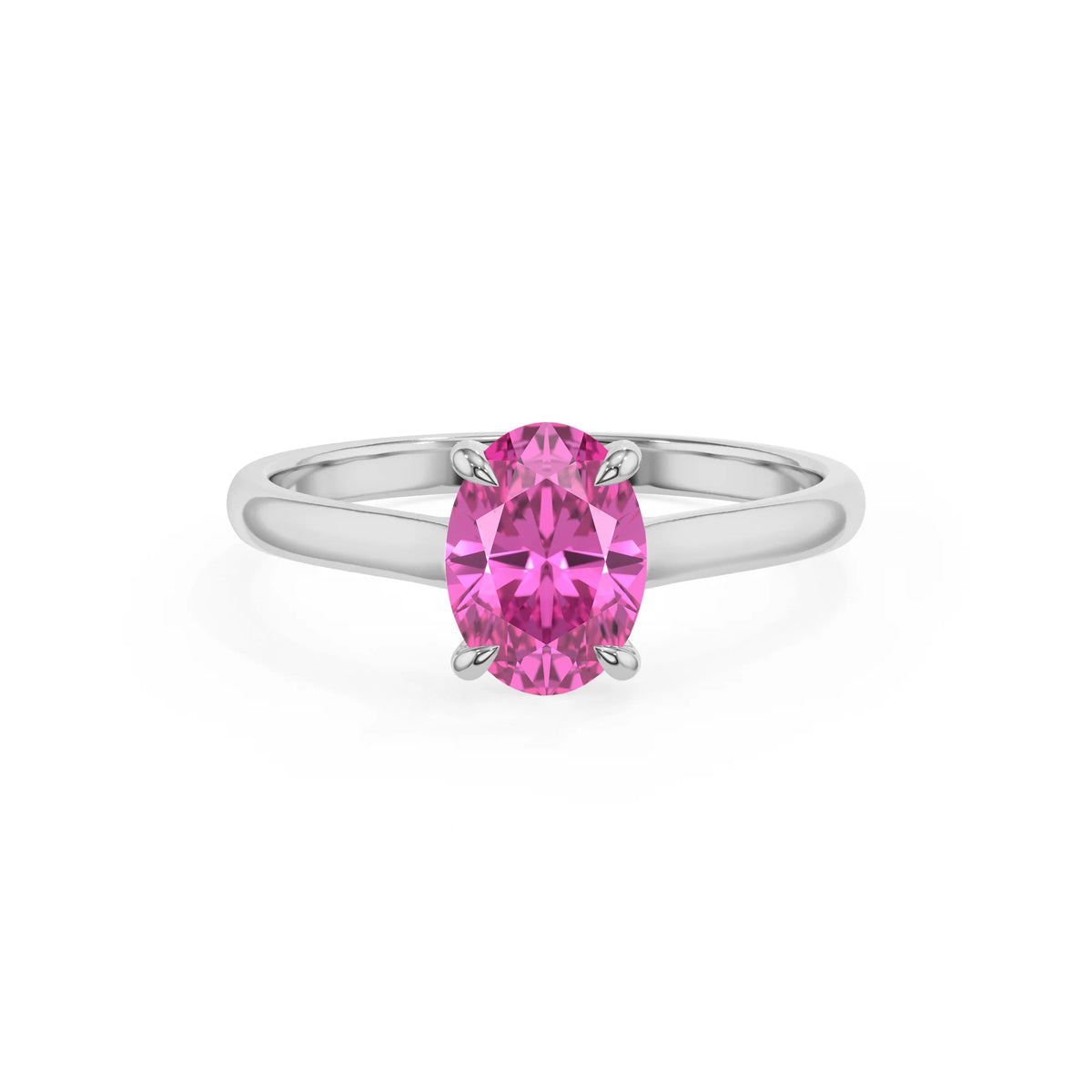 lab grown pink-sapphire oval solitaire rings in white gold 