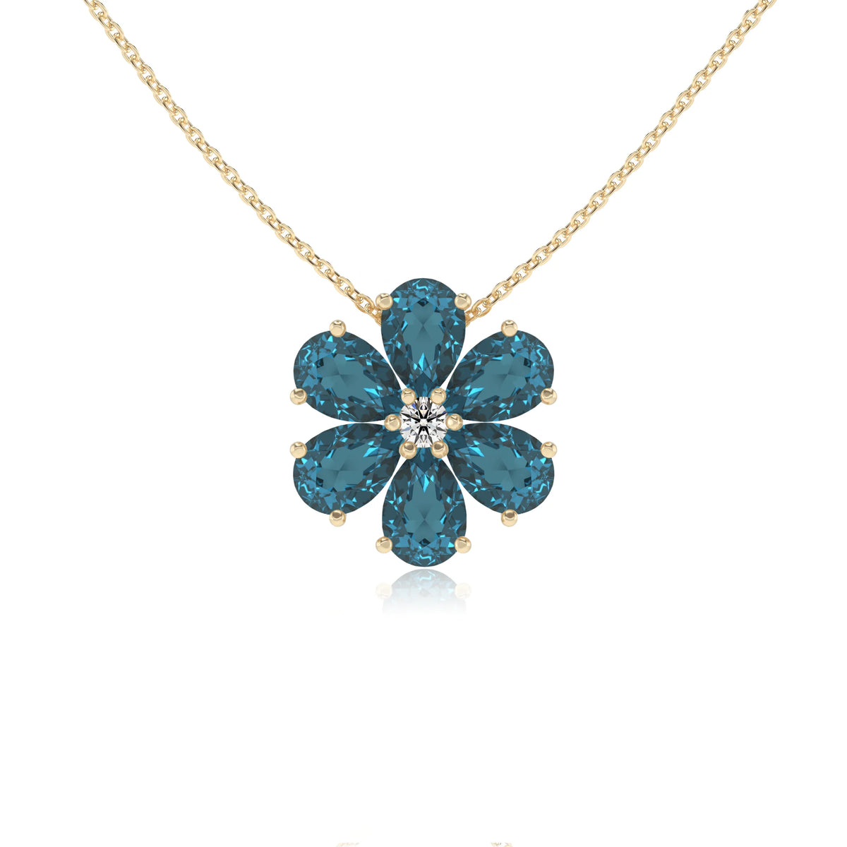 natural london-blue-topaz pear solitaire necklaces in yellow gold 