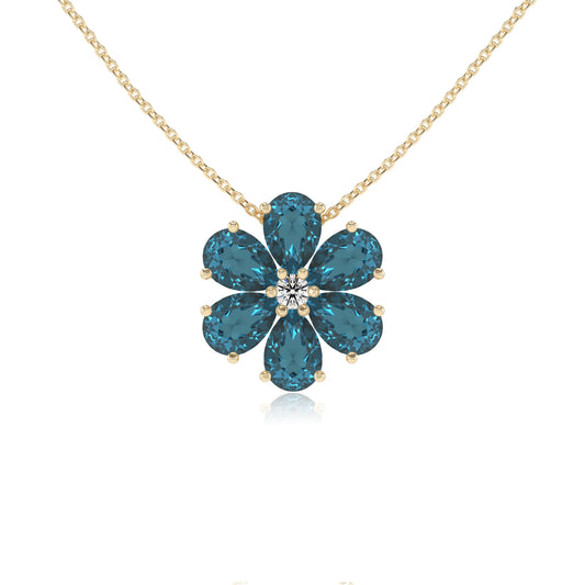 natural london-blue-topaz pear solitaire necklaces in yellow gold 