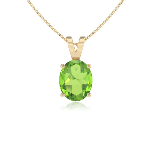 natural peridot oval solitaire v-bale necklaces in yellow gold 