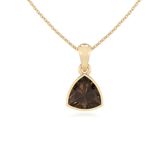 natural smoky-quartz trillion solitaire necklaces in yellow gold 