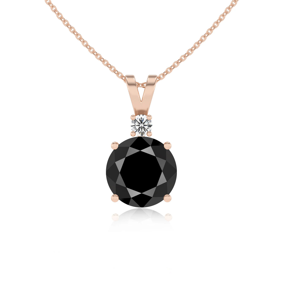 natural black-onyx round solitaire v-bale necklaces in rose gold 