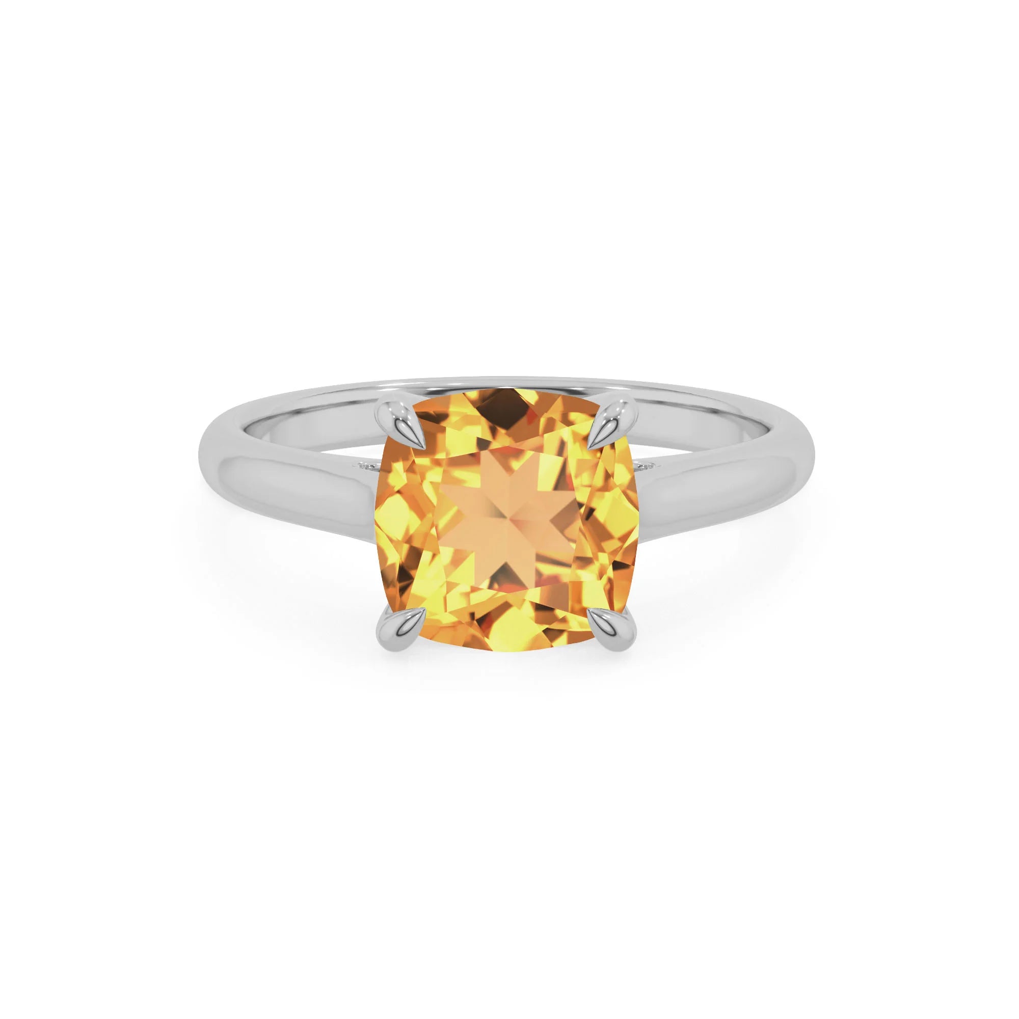lab grown citrine cushion solitaire rings in platinum 