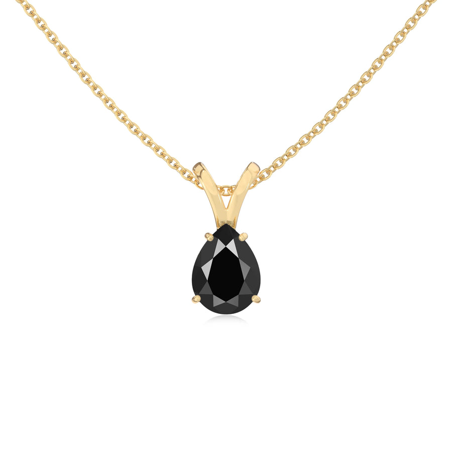 natural black-onyx pear solitaire v-bale necklaces in yellow gold 