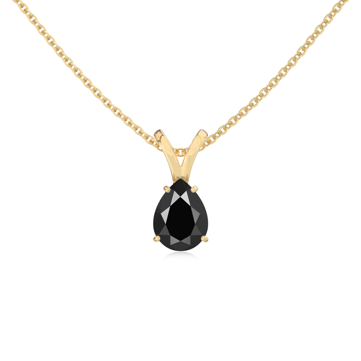 natural black-onyx pear solitaire v-bale necklaces in yellow gold 
