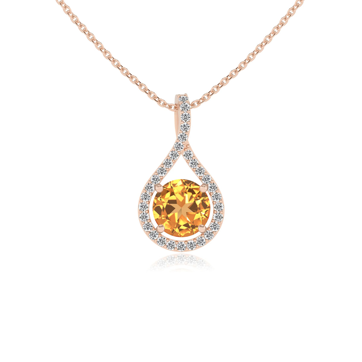 lab grown citrine round solitaire necklaces in rose gold 