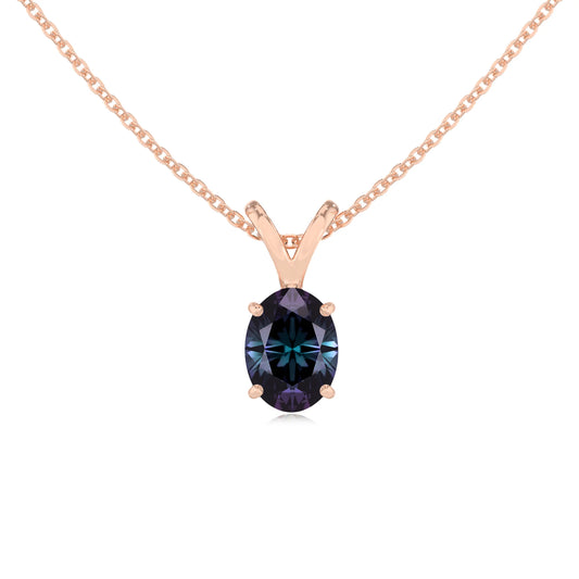 lab grown alexandrite oval solitaire v-bale necklaces in rose gold 