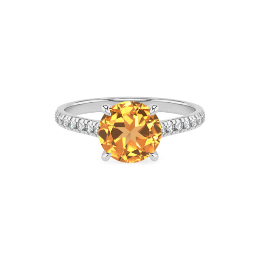 lab grown citrine round half eternity solitaire engagement rings in platinum 