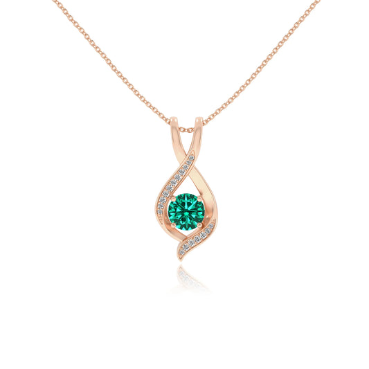 lab grown emerald round solitaire necklaces in rose gold 