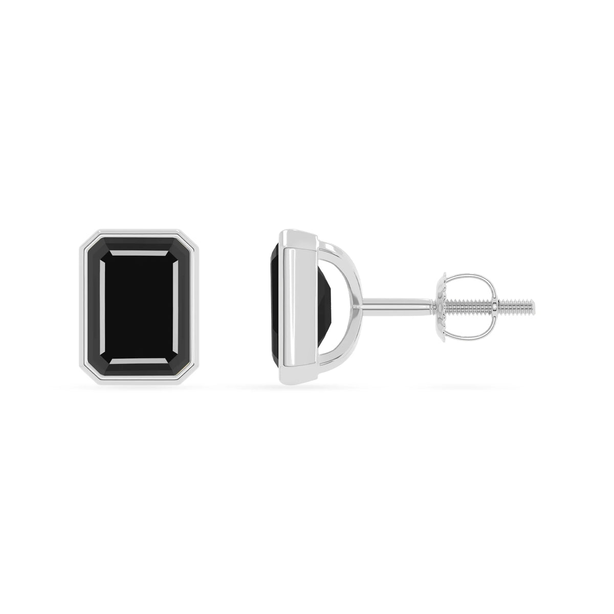 Natural Black Onyx Emerald-Cut Solitaire Stud Earrings