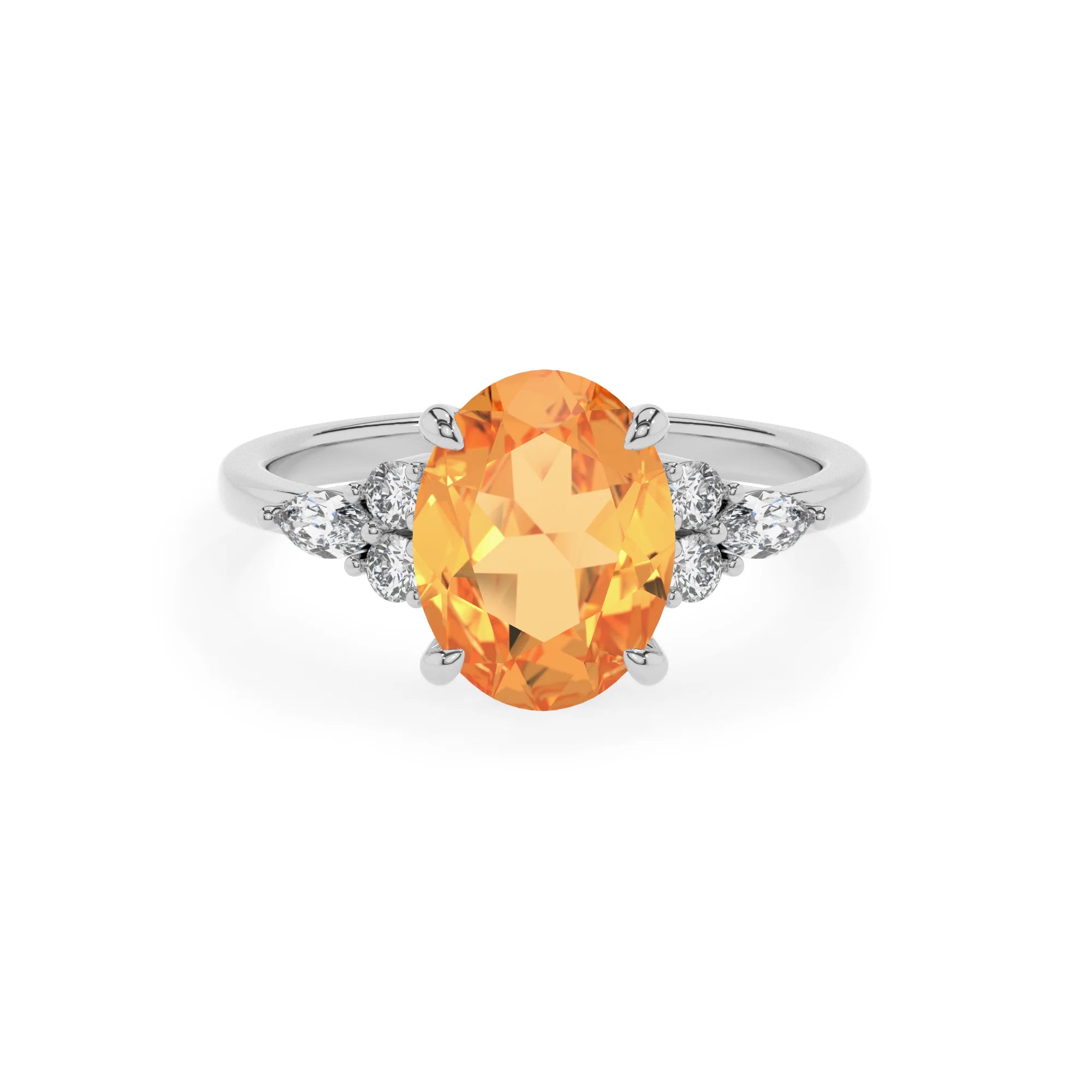lab grown citrine oval solitaire rings in platinum 