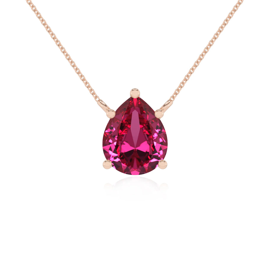 lab grown pink-sapphire pear solitaire necklaces in rose gold 