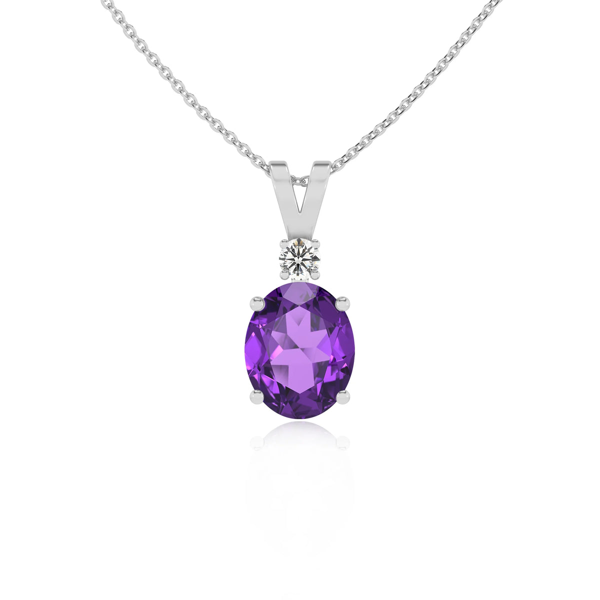 lab grown amethyst oval solitaire v-bale necklaces in sterling silver 