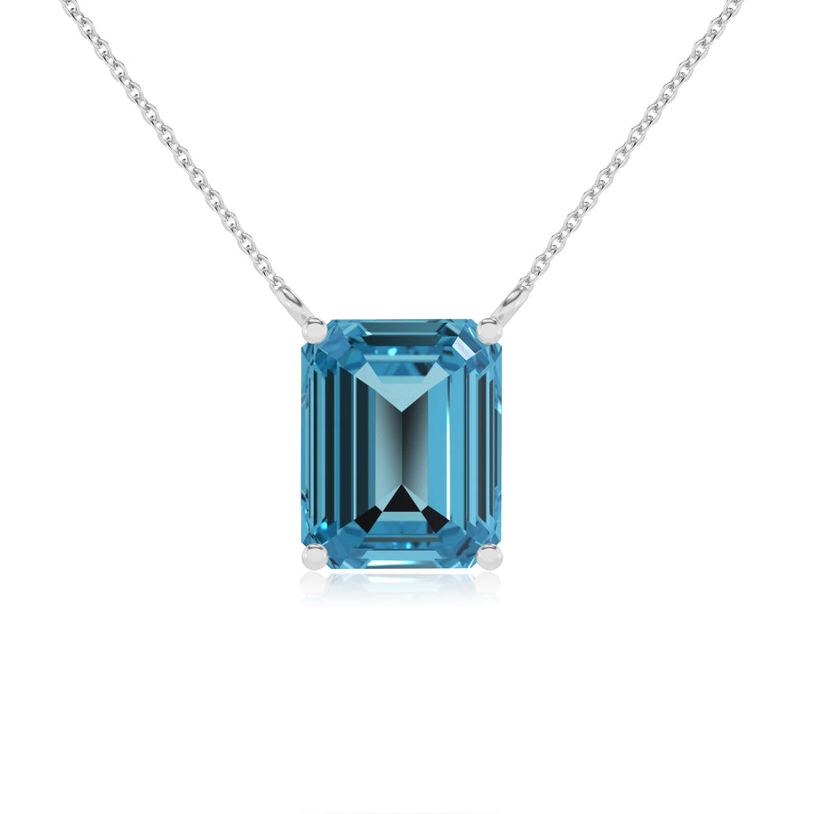 natural swiss-blue-topaz emerald cut solitaire necklaces in sterling silver 