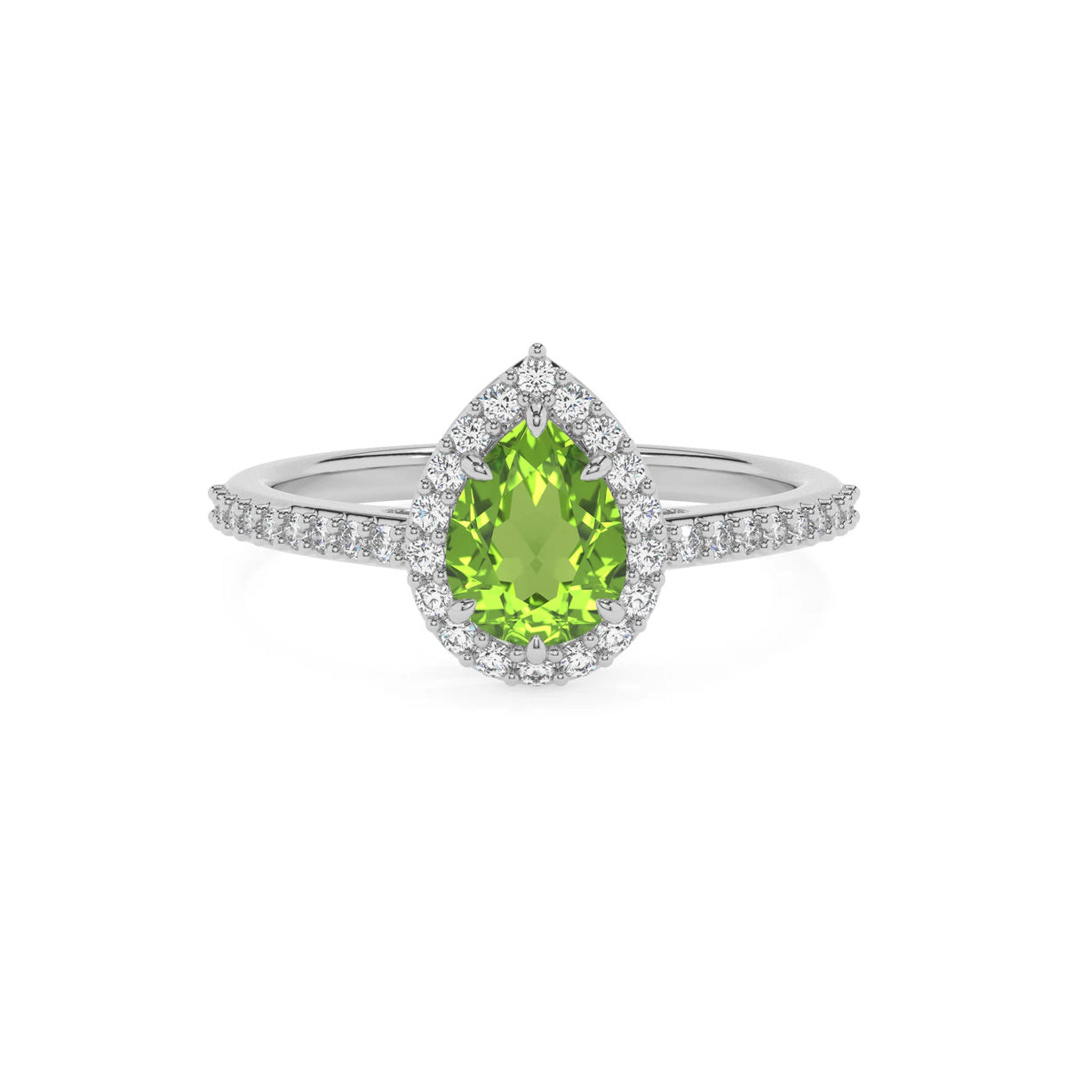 natural peridot pear solitaire rings in sterling silver 