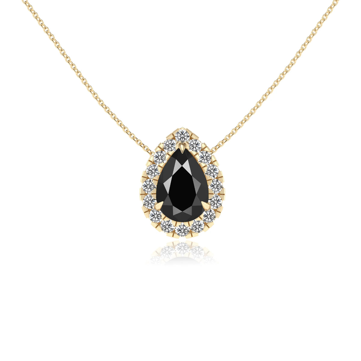 natural black onyx pear solitaire necklaces in yellow gold 