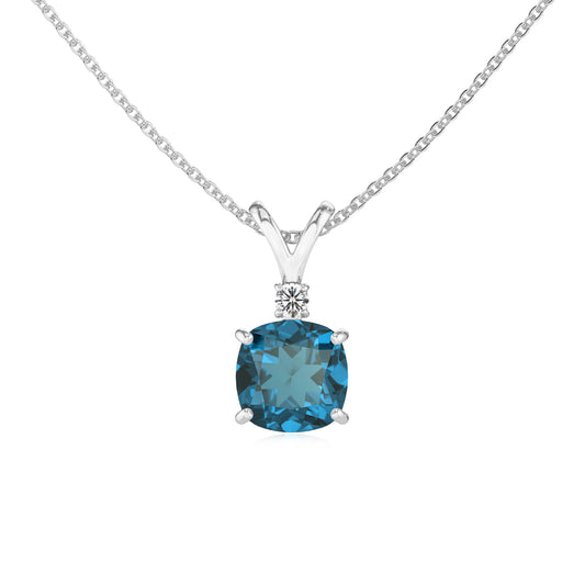 natural london-blue-topaz cushion solitaire v-bale necklaces in white gold 