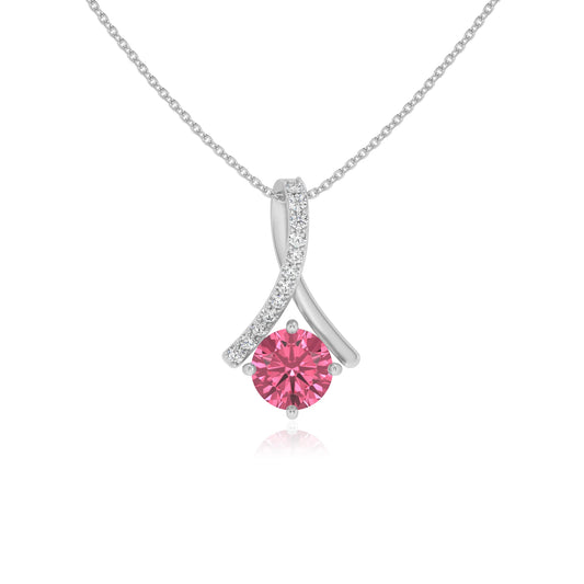 lab grown pink-tourmaline round solitaire necklaces in sterling silver 