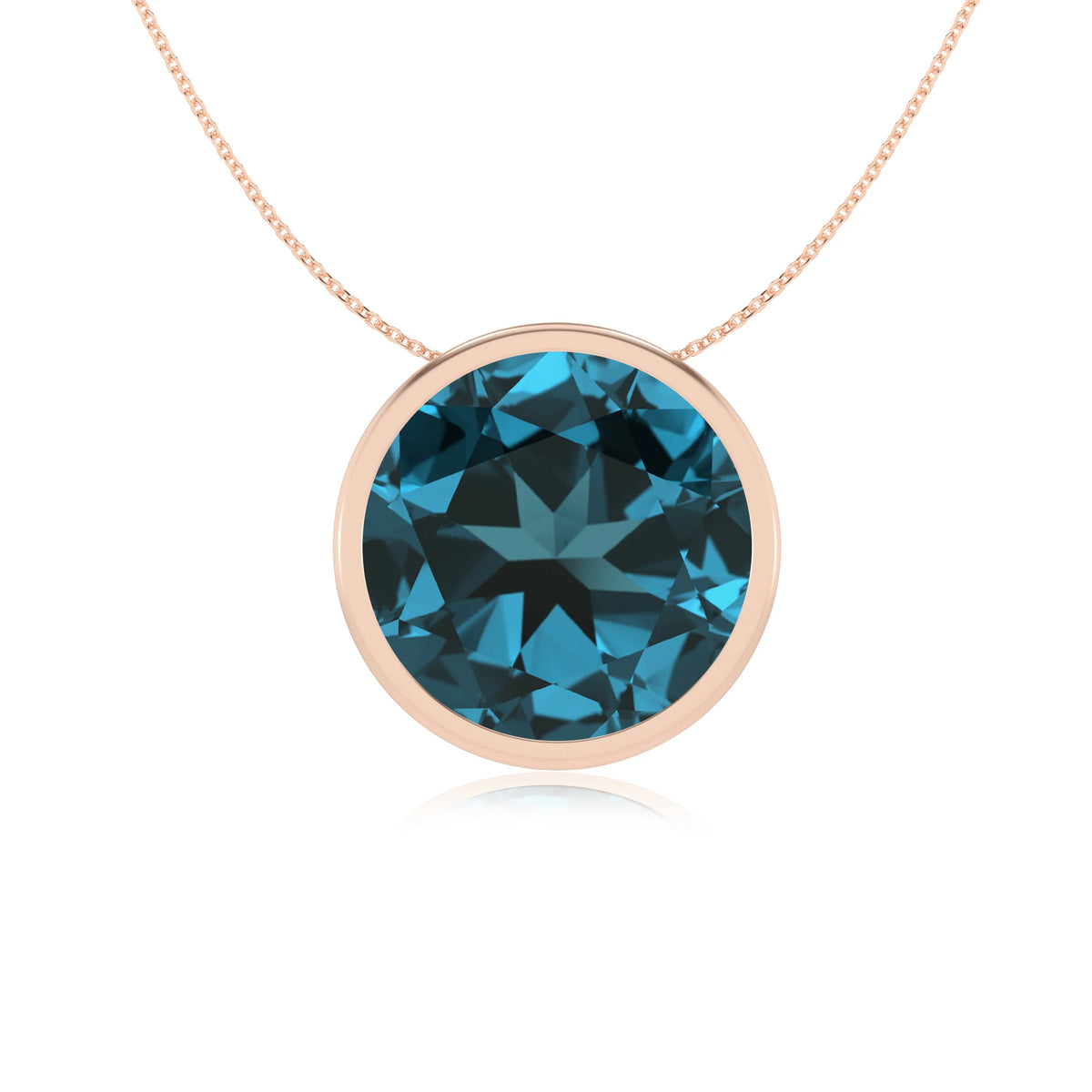 natural london-blue-topaz round solitaire necklaces in rose gold 